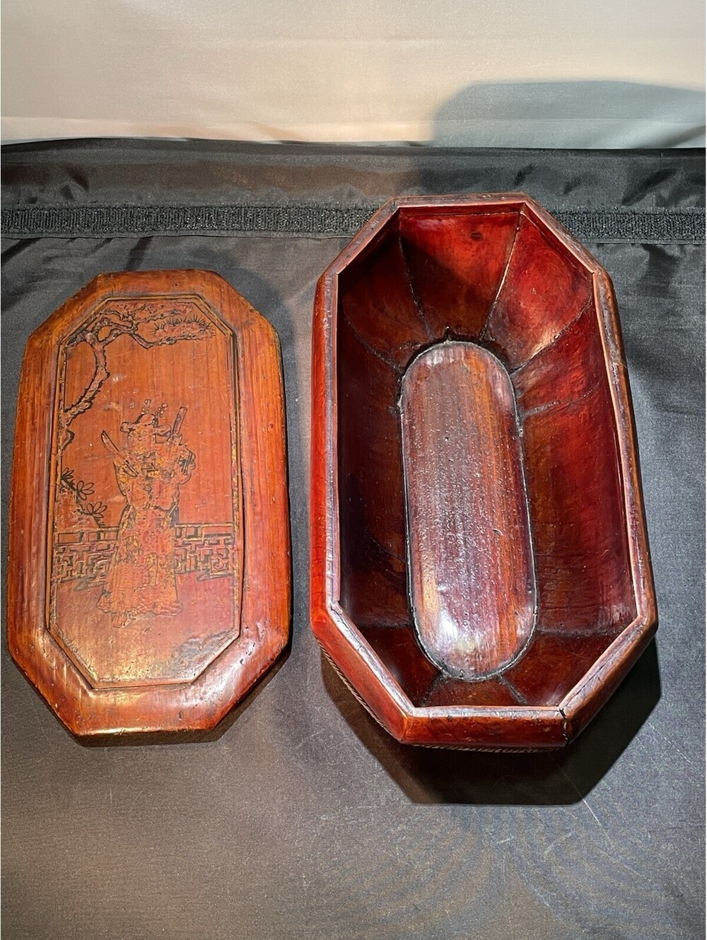 Chinese Antique Painted Lacquered Samurai Wood Metal Scroll Box Trinket Signed !